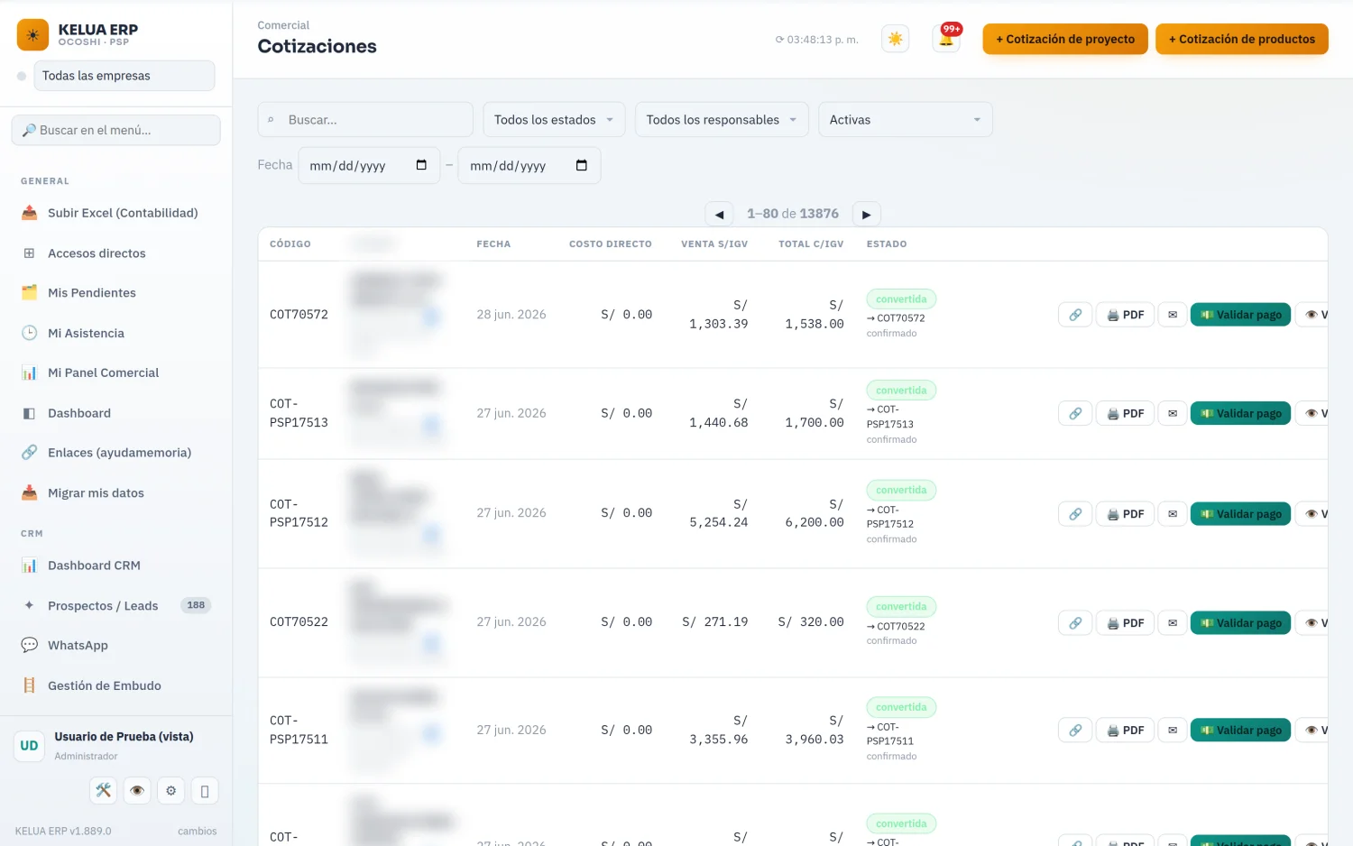 Cotizaciones en KELUA ERP