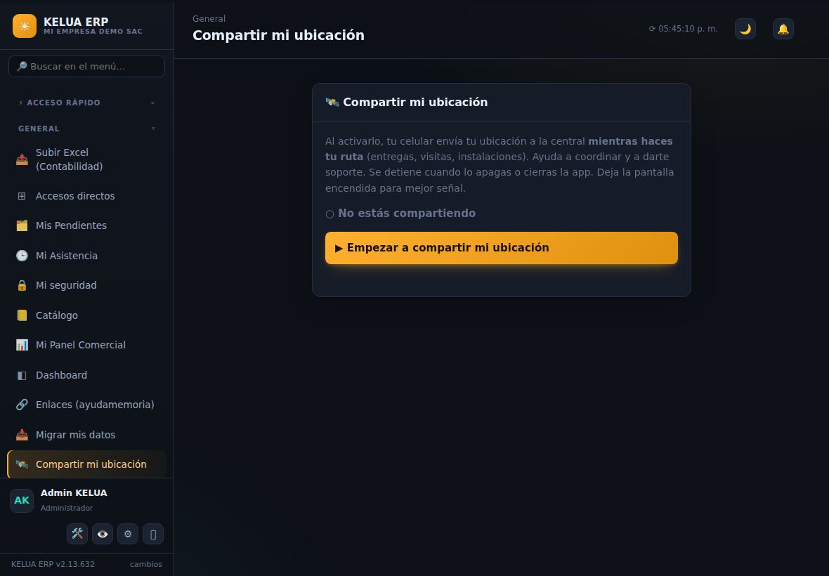 Pantalla Compartir mi ubicación del conductor para rastreo GPS por celular