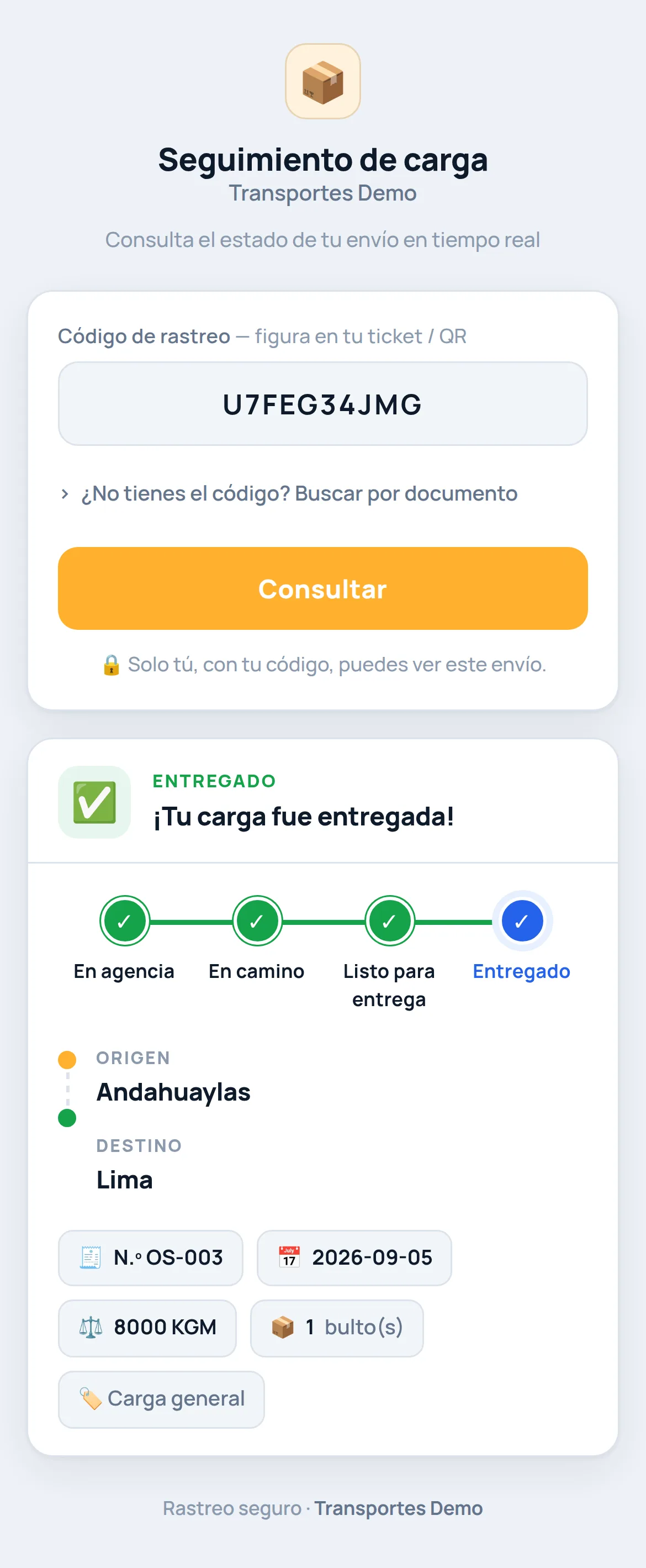 Rastreo de envío desde el celular del cliente en el TMS de KELUA