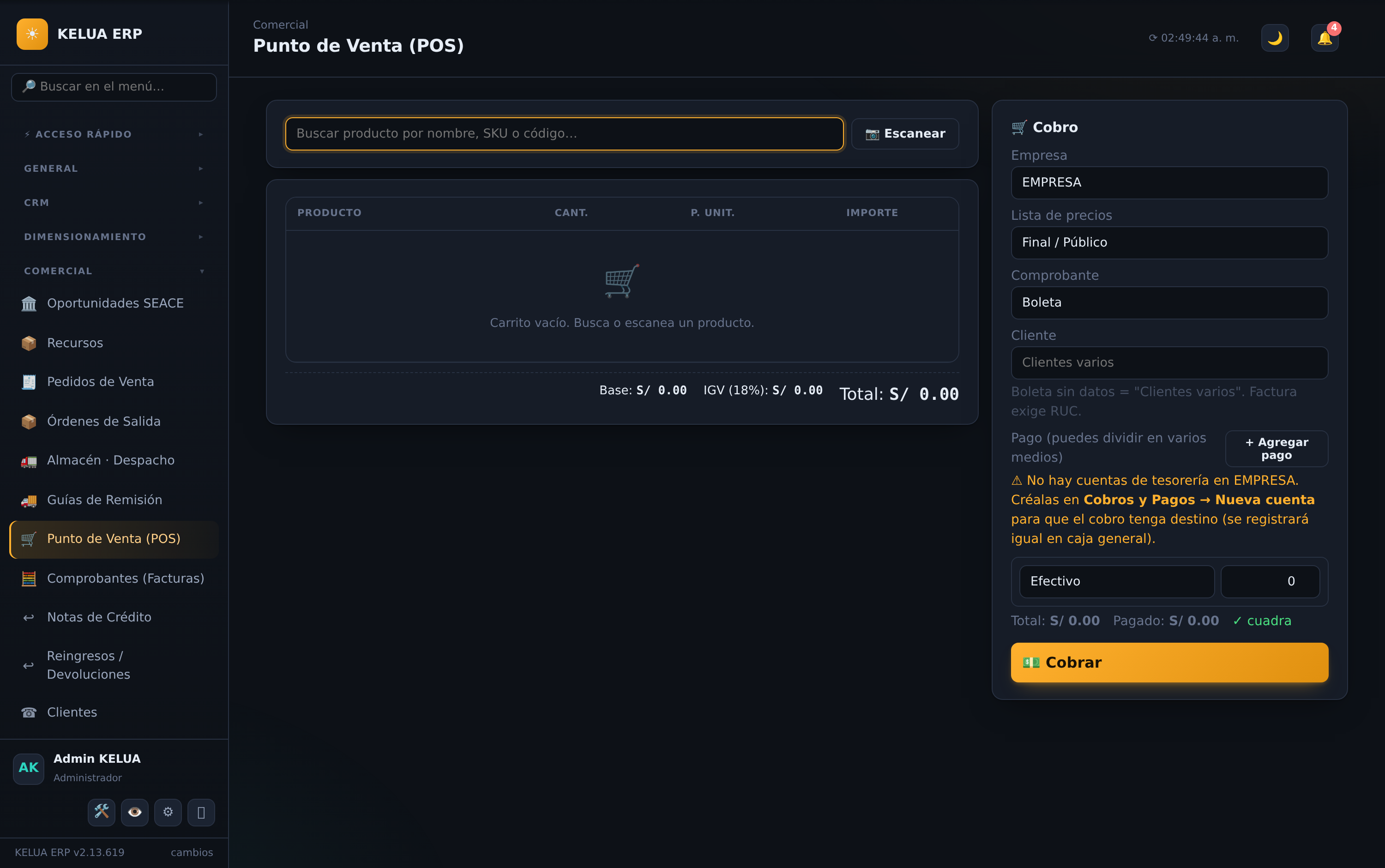 El punto de venta (POS) de KELUA: busca el producto, cobra y emite el comprobante al instante.